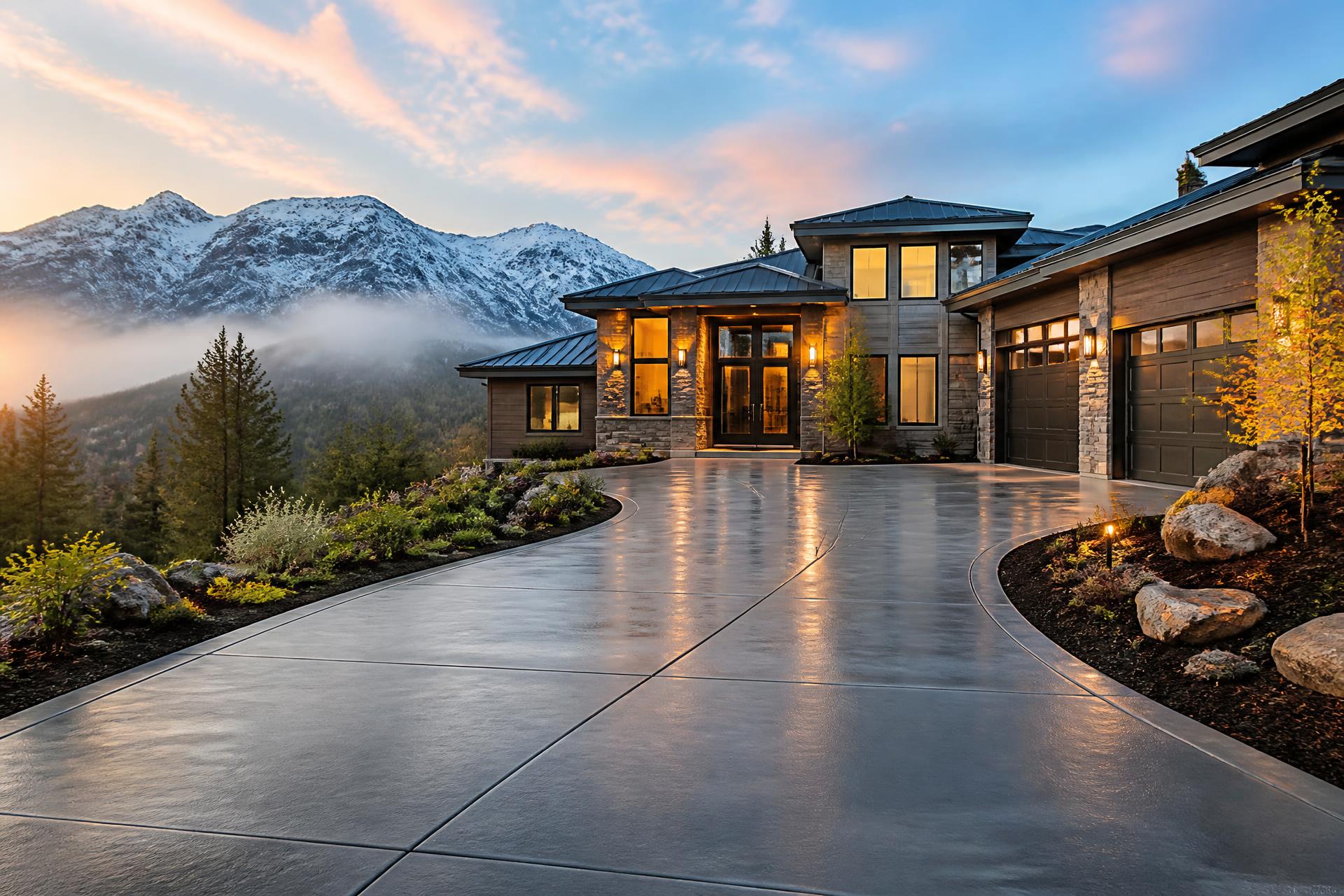 Luxury Utah mountain home with freshly cleaned concrete driveway